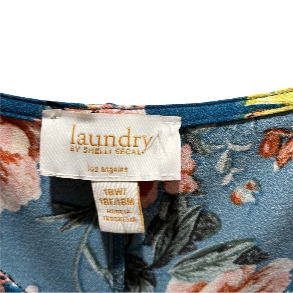 Laundry by Shelli Segal Teal Blue Floral Print Asymmetrical Ruffled Dress Sz 18W - Picture 6 of 10
